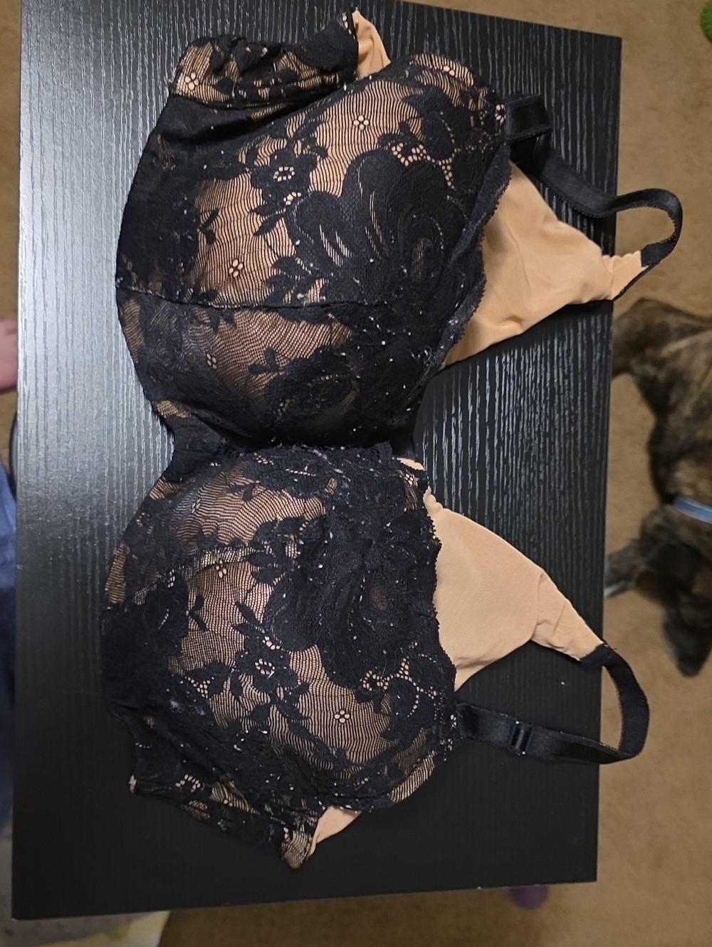Black Lace Overlay Nude T-Shirt Bra - Women Intimates
